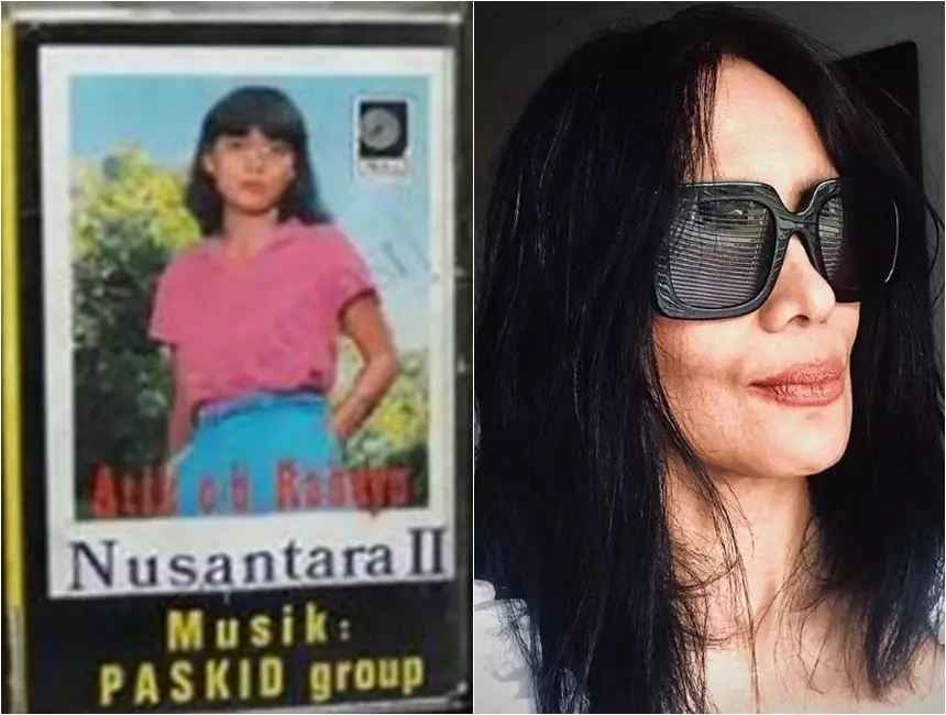 Atiek CB dulu saat jadi model sampul kaset dan kini © 2022 Instagram 