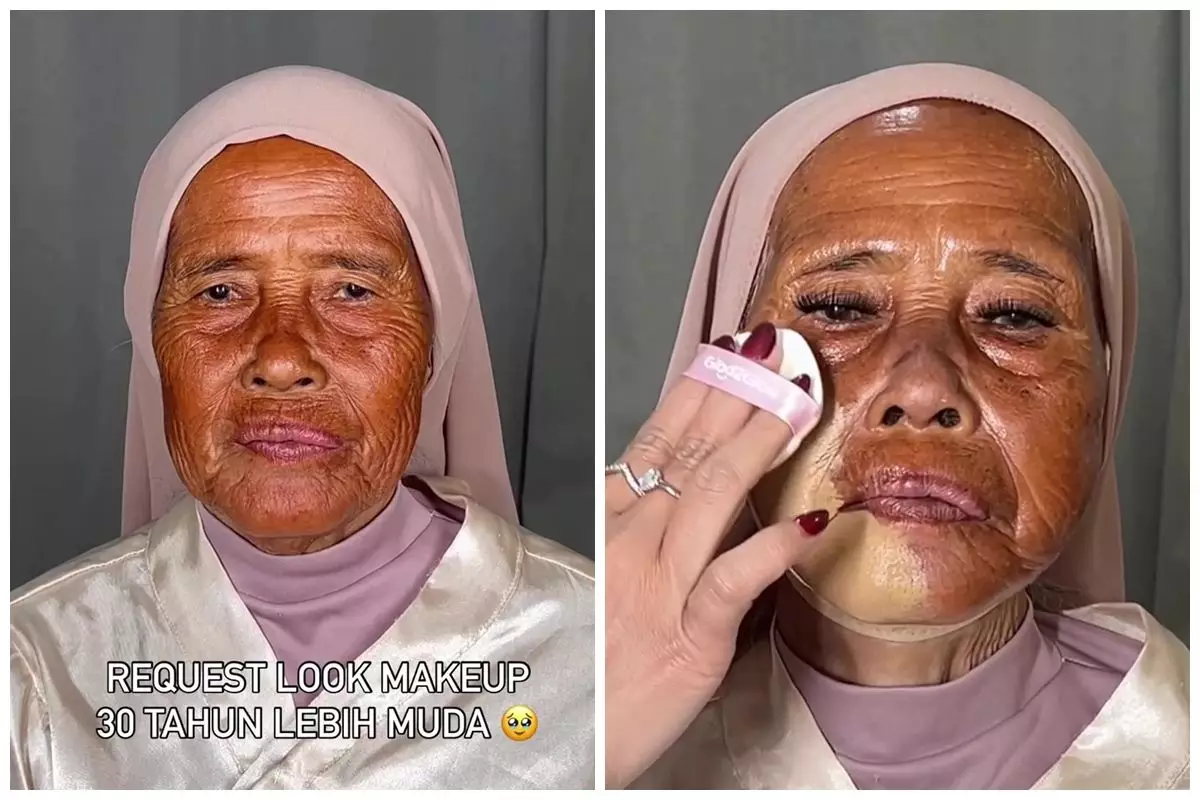 Request look makeup ala pengantin, transformasi nenek-nenek dirias ini auto pangling bak usia 30-an