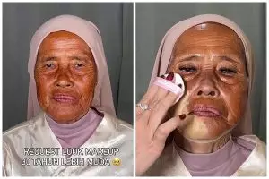 Request look makeup ala pengantin, transformasi nenek-nenek dirias ini auto pangling bak usia 30-an