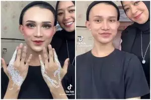 7 Potret transformasi pria dirias MUA jadi pengantin Palembang, hasilnya bikin lupa wajah asli