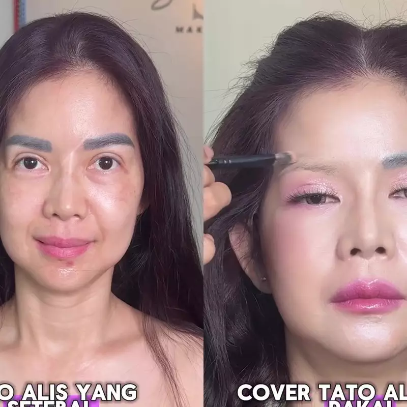 Tato alis hitam bikin wajah tampak galak, transformasi wanita usai dirias ini auto jadi lebih anggun
