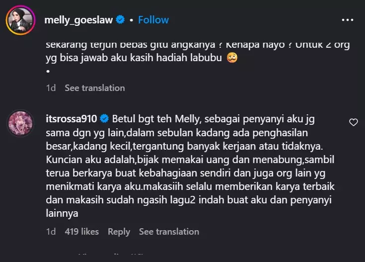 Rossa akui penghasilan dari menyanyi © Instagram Rossa akui penghasilan dari menyanyi © Instagram
