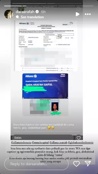 Data pribadi Dara Arafah disebar lewat WA  © 2025 Instagram