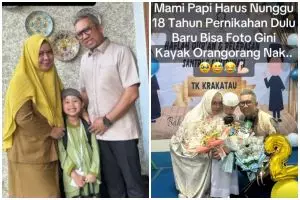 Viral ayah 51 tahun antar anak pertama sekolah TK, kisahnya menanti anak selama 18 tahun bikin haru