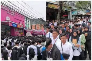 Viral ribuan pencari kerja di Cianjur membludak demi melamar di toko ritel, rela antre dari pagi