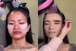 Transformasi pengantin dengan bekas jerawat ini dirias fresh look, hasil kulitnya mulus dan flawless