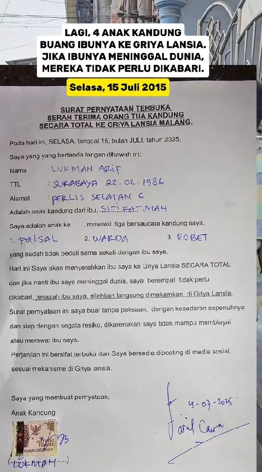 anak kirim ibunya ke panti jompo di Malang © TikTok