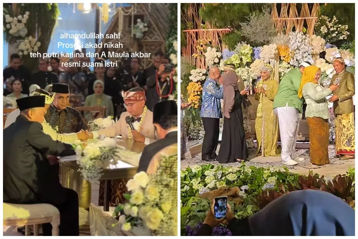 9 Potret momen resepsi pernikahan Maula Akbar putra Dedi Mulyadi, digelar megah di Pendopo Garut