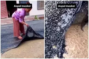 Pria ini tunjukkan aspal mengelupas bak masker peel off usai diperbaiki, bikin ngakak sekaligus miris