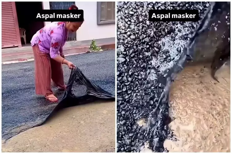 Pria ini tunjukkan aspal mengelupas bak masker peel off usai diperbaiki, bikin ngakak sekaligus miris
