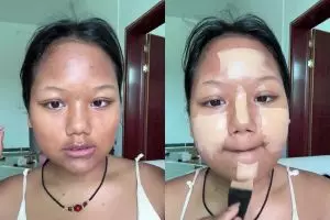 Cewek berwajah bulat ini auto jadi tirus usai dandan ala Douyin makeup, transformasinya bikin melongo