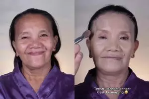 Transformasi nenek-nenek 60 tahun dirias soft pink ini auto jadi fresh lagi bak pengantin baru