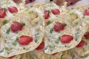 Saat mendoan dipadukan dengan stroberi ala mahasiswa KKN Desa Cikendung, kamu tim inovasi atau ori?