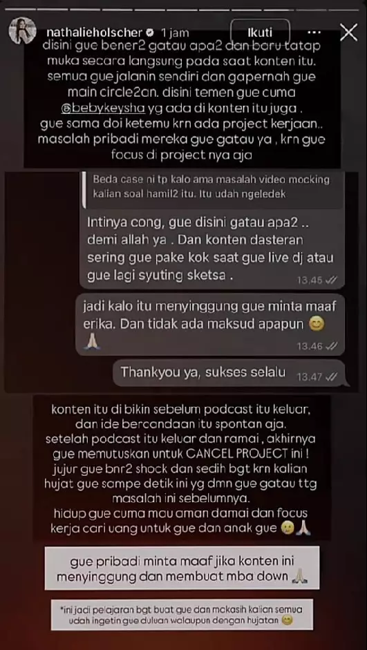 Nathalie Holscher kini minta maaf © berbagai sumber Nathalie Holscher kini minta maaf © berbagai sumber