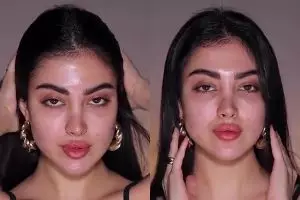 Punya bekas jerawat, transformasi cewek bermata bulat dimakeup bold-glamour ini auto mulus dan elegan