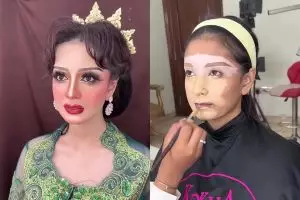 Transformasi wanita dengan makeup menor jadi lebih flawless usai dirias ulang, skill MUA-nya juara