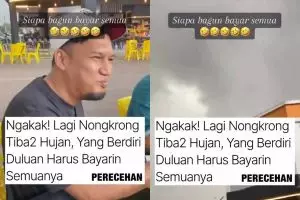 Bapak-bapak ini bikin aturan yang pertama bangun dia yang bayar, sampai hujan deras semua bergeming