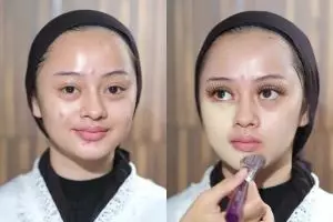 Punya jerawat aktif, transformasi makeup wanita jadi mulus meski tanpa color corrector dan concealer
