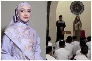 Makin mantap hijrah, 7 potret Celine Evangelista berbagi kisah spiritualnya di depan para santri