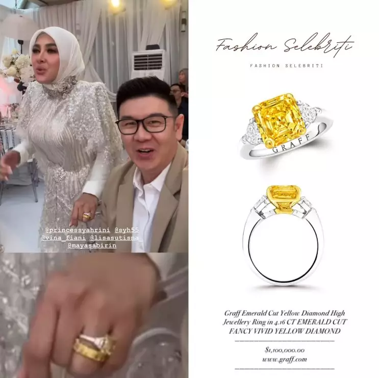 Syahrini pakai cincin berlian kuning © Instagram Syahrini pakai cincin berlian kuning © Instagram