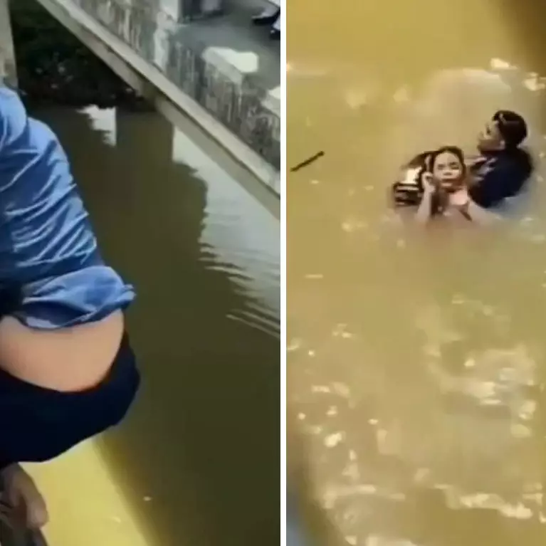 Viral petugas damkar lompat dari jembatan demi selamatkan wanita, aksi heroiknya diacungi jempol