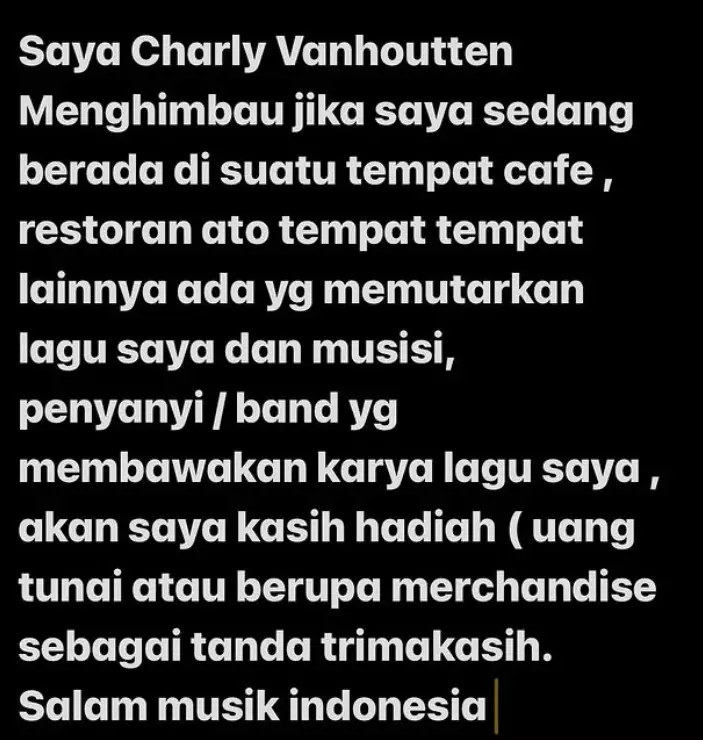 Charly Van Houten emoh ribut royalti © Instagram