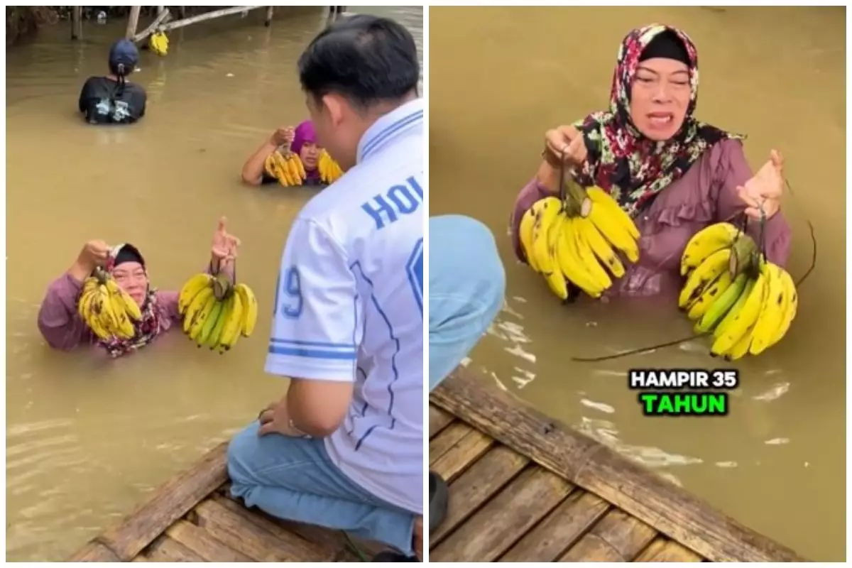 Beratnya cari duit, ibu ini sudah 35 tahun jualan pisang sampai harus nyebur di danau, ini 9 potretnya