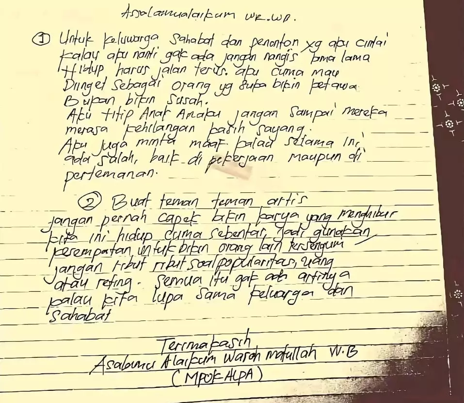 Mpok Alpa surat wasiat © berbagai sumber Mpok Alpa surat wasiat © berbagai sumber