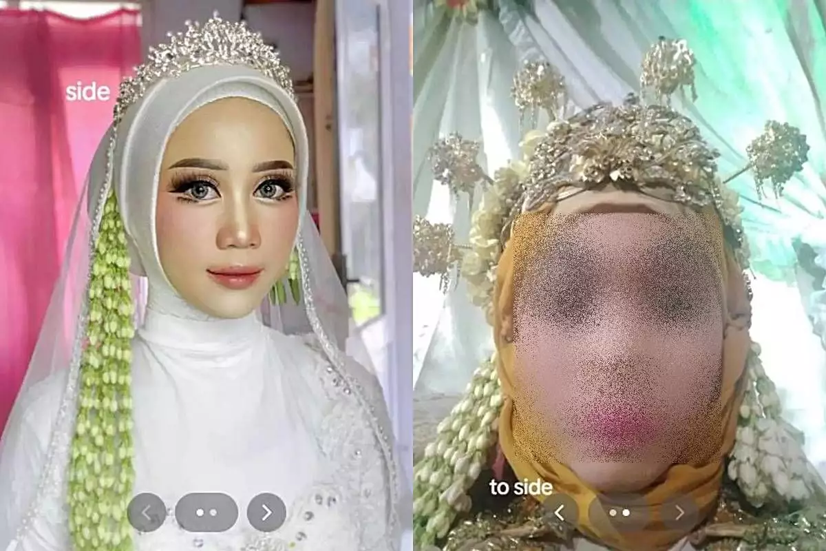 Pas akad cantik bak boneka hidup, makeup wanita ini langsung berubah amsyong saat acara resepsi