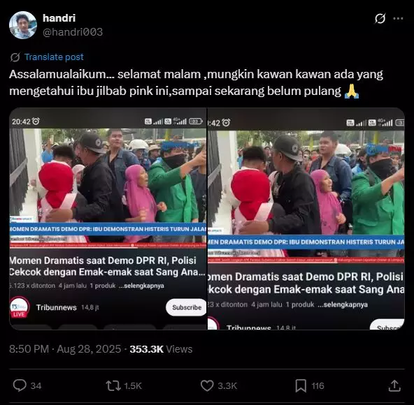 Emak-emak kerudung pink ikut demo © 2025 brilio.net