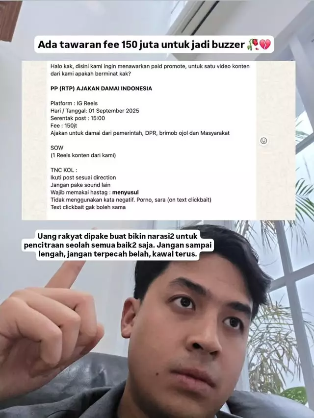 Ditawari Rp 150 juta jadi buzzer, Jerome Polin pilih jaga integritas © 2025 brilio.net Ditawari Rp 150 juta jadi buzzer, Jerome Polin pilih jaga integritas © 2025 brilio.net