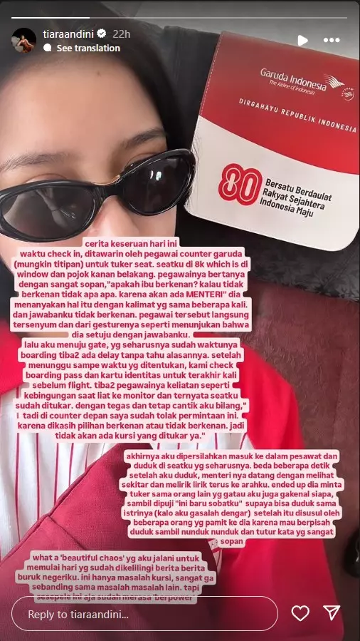 Tiara Andini kursi pesawat pejabat © 2025 Instagram
