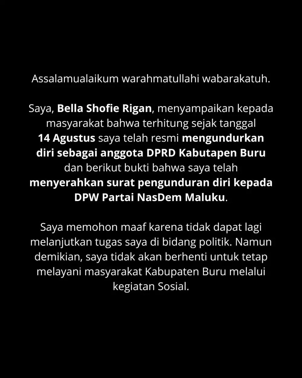 Bella Shofie mundur dari anggota DPRD © Instagram