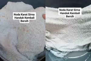Cuma butuh 30 menit untuk hilangkan noda karat di handuk dengan 1 bahan dapur ini, bonus jadi kinclong