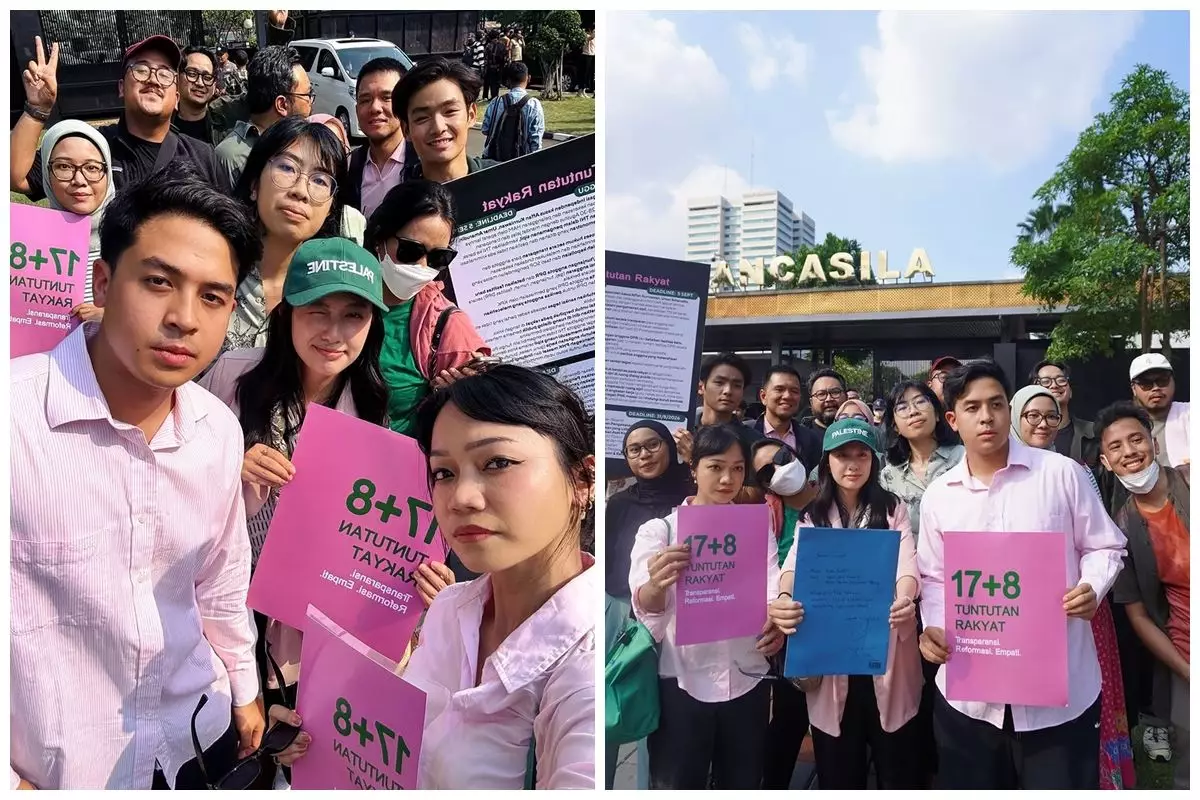 9 Potret Jerome Polin dan artis lainnya serahkan tuntutan rakyat ke DPR, diterima Rieke Diah Pitaloka