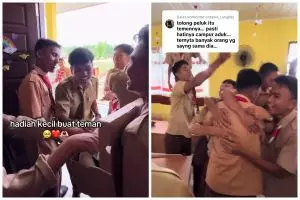 Momen satu kelas kompak patungan beli sepatu untuk temannya, reaksi saat diberi kejutan bikin haru