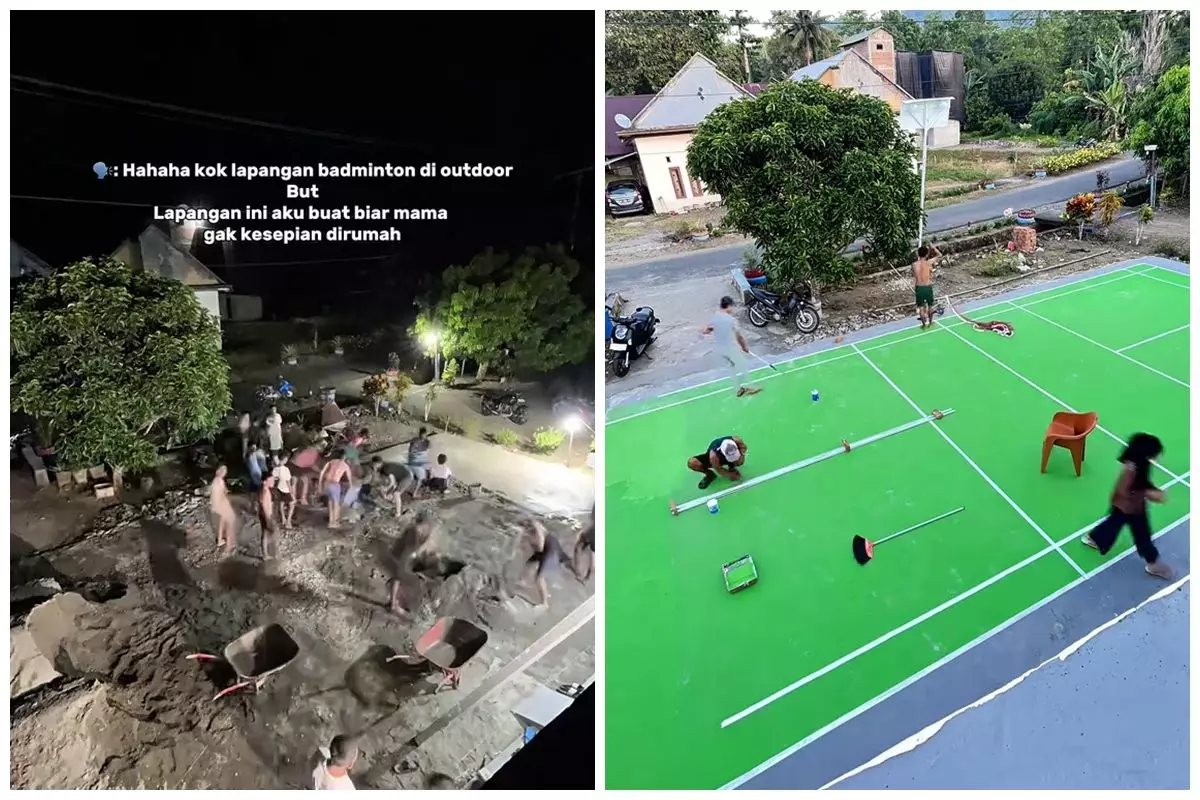 Kisah kakak-adik buatkan lapangan badminton di halaman depan rumah ibunya, alasannya bikin haru
