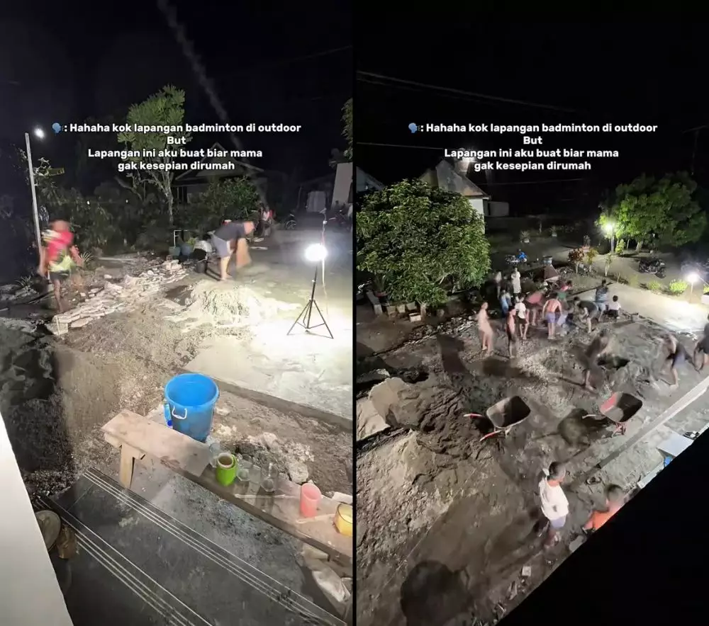 Kakak dan adik buatkan lapangan badminton di halam rumah ibu © 2025 TikTok