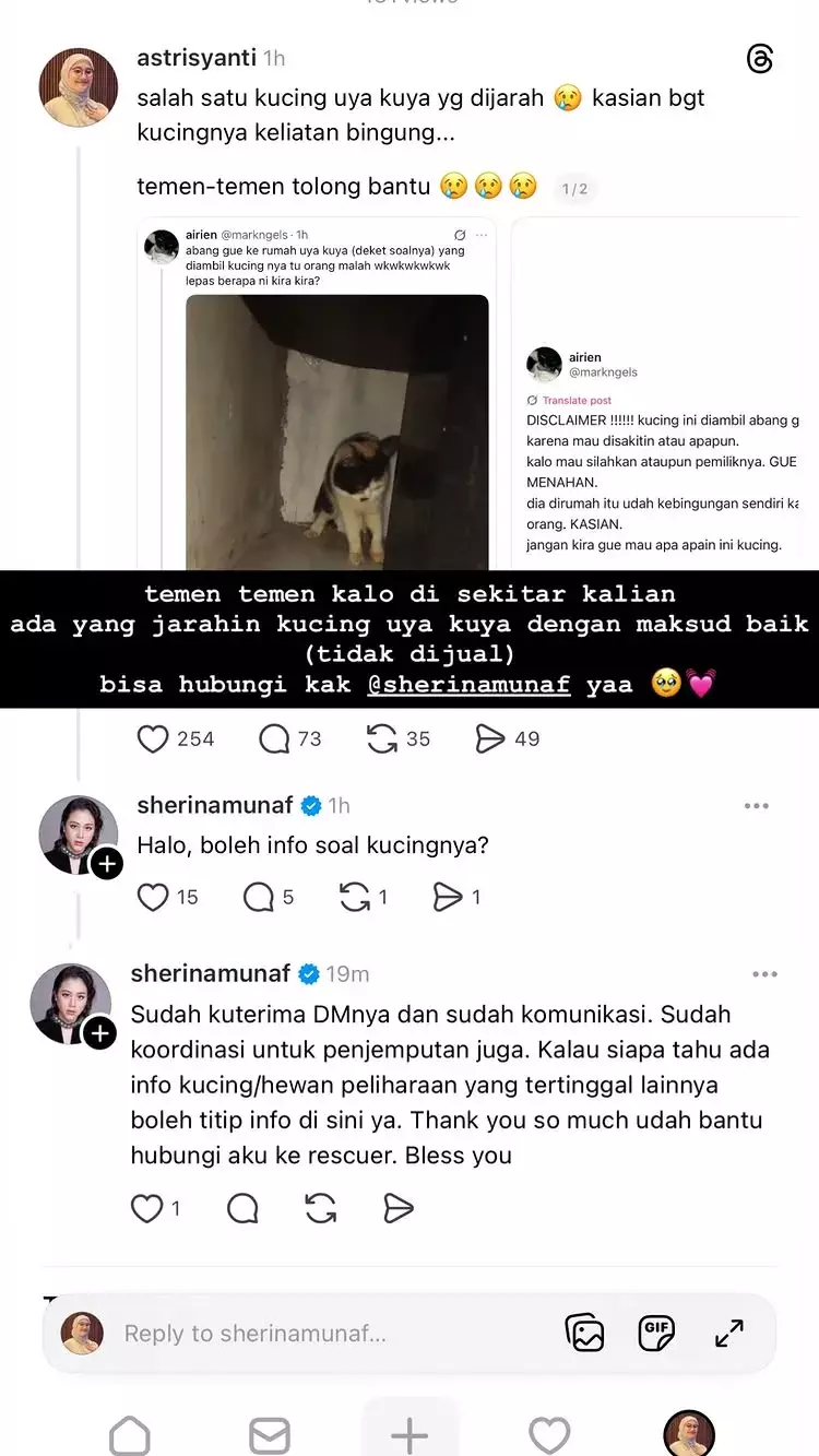 Kronologi Sherina Munaf selamatakan kucing Uya Kuya © 2025 brilio.net