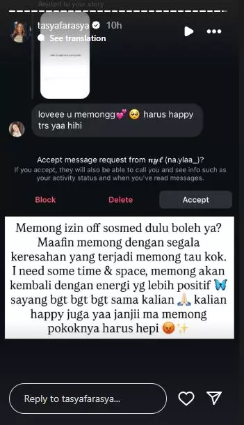 Tasya Farasya rehat dari media sosial © 2025 Instagram