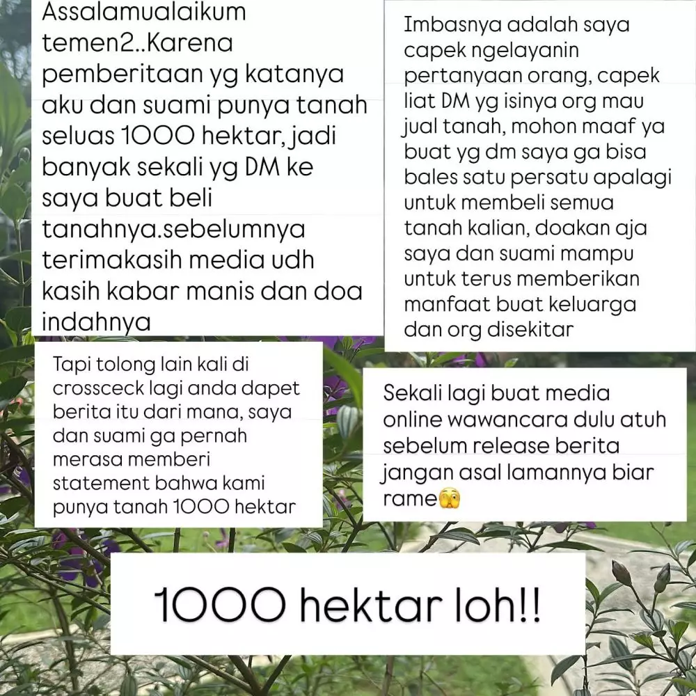 Narji bantah punya lahan 1000 hektar © Instagram Narji bantah punya lahan 1000 hektar © Instagram