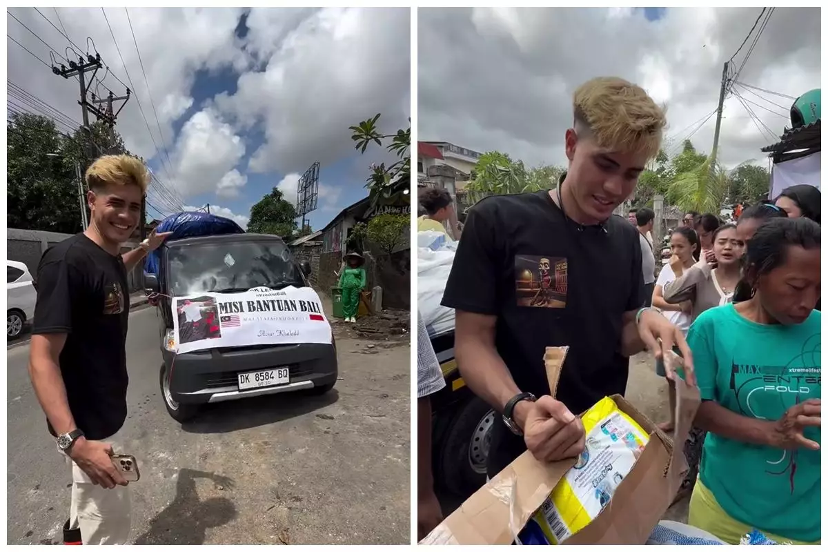 9 Potret momen Aisar Khaled bagi-bagi bantuan korban banjir di Bali, sempat dimarahi oleh warga