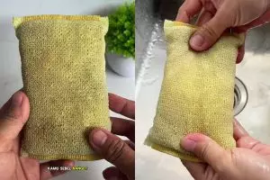 Padahal baru sekali pakai, tapi spons cuci piring langsung bau? Coba rendam cairan ini biar steril