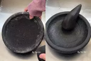 Cobek batu penuh bercak putih karena jamur? Bersihkan dengan garam dan 1 bahan ini agar tak berbekas