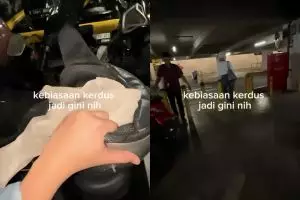 Detik-detik wanita ini bikin ketawa ngik ngik usai lepas helm, malunya sampai ke ubun-ubun