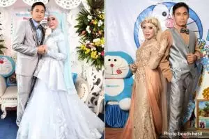 11 Potret pernikahan ini usung tema Doraemon, maskawin emasnya dibuat khusus hingga pelaminan unik