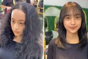 Transformasi cewek rambut keriting ngembang usai di hair styling ini bak beda orang, wajah jadi fresh