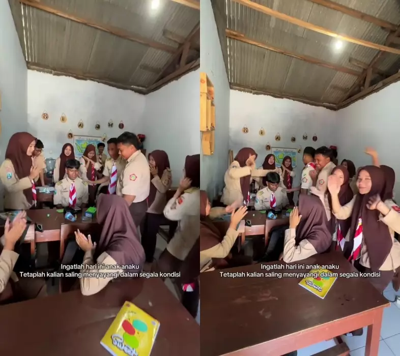 Siswa diberi kejutan teman dan guru berupa HP baru © 2025 TikTok Siswa diberi kejutan teman dan guru berupa HP baru © 2025 TikTok