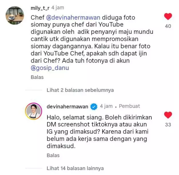 Tanggapan Devina MasterChef usai foto masakannya © berbagai sumber