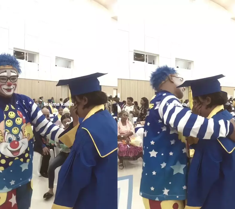 Ayah datang ke wisuda anak pakai kostum badut © 2025 TikTok Ayah datang ke wisuda anak pakai kostum badut © 2025 TikTok